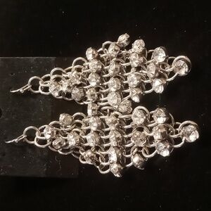 Chainmail & crystal earrings dangle earrings silver free flowing sparkle